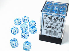 Borealis Icicle/light blue Luminary 12mm d6 Dice Block (36 dice) - Chessex