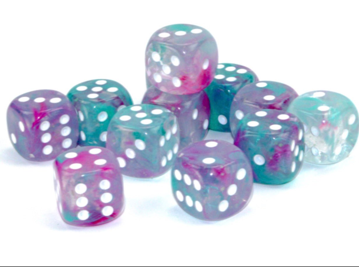 Nebula Wisteria/white Luminary 16mm d6 Dice Block (12 dice) - Chessex