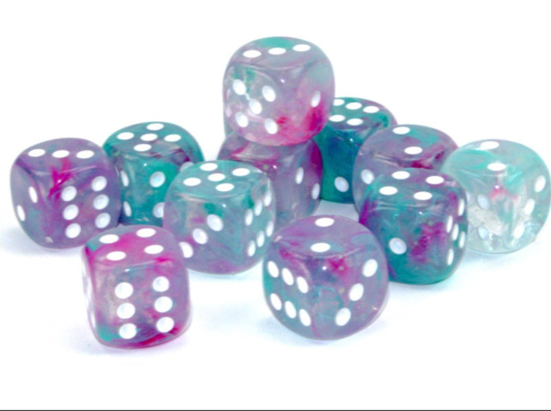 Nebula Wisteria/white Luminary 16mm d6 Dice Block (12 dice) - Chessex