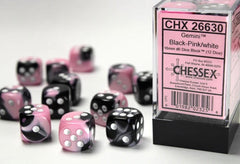 Gemini® 16mm d6 Black-Pink/white Dice Block™ (12 dice) - Chessex