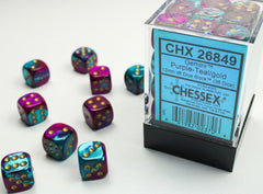 Gemini Purple-Teal/gold 12mm d6 Dice Block (36 dice) - Chessex