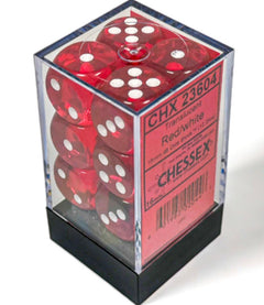 Translucent Red/white 16mm d6 Dice Block (12 dice) - Chessex