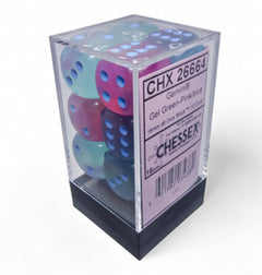 Gemini Gel Green-Pink/blue Luminary 16mm d6 Dice Block (12 dice) - Chessex