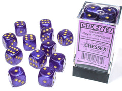 Borealis Royal Purple/gold Luminary 16mm d6 Dice Block (12 dice) - Chessex