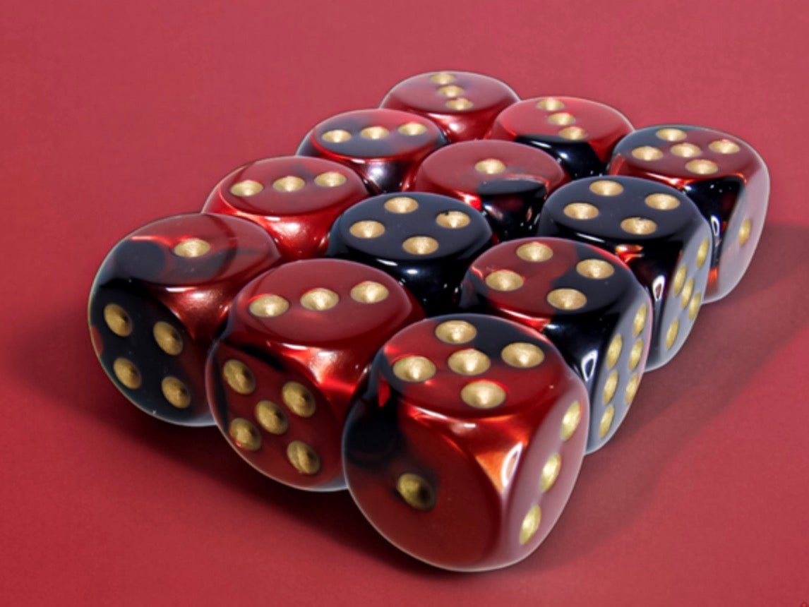 Gemini Black-Red/gold 16mm d6 Dice Block (12 dice) - Chessex