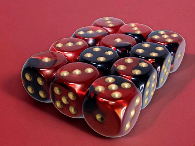 Gemini Black-Red/gold 16mm d6 Dice Block (12 dice) - Chessex