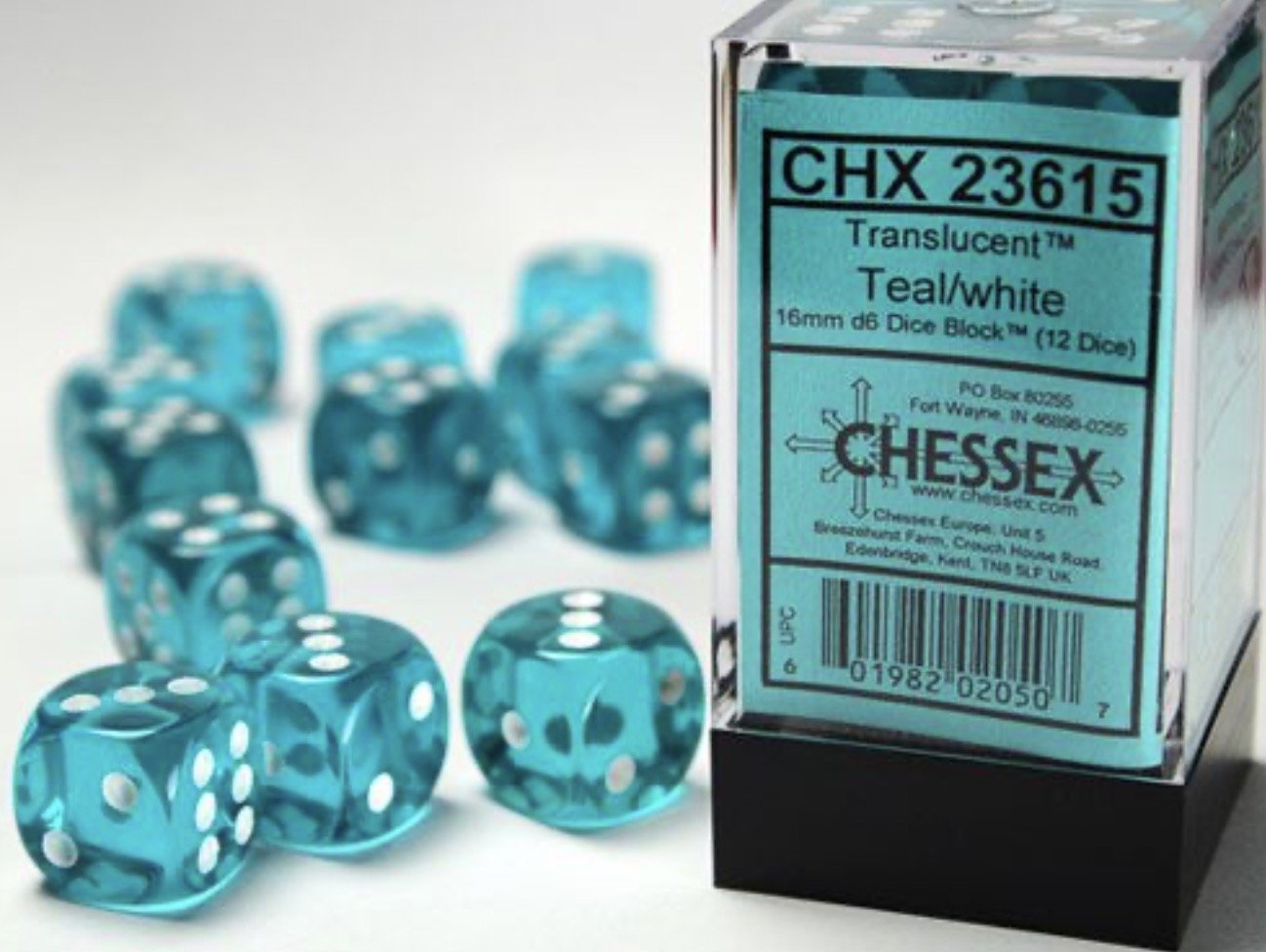 Chessex 16mm d6 Set: Translucent - Teal w/White (12) - Chessex