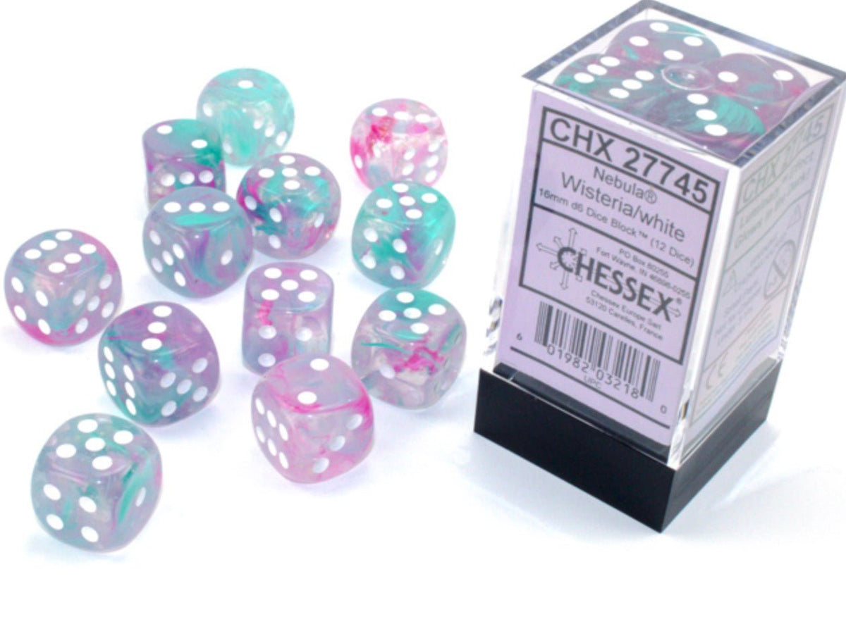 Nebula Wisteria/white Luminary 16mm d6 Dice Block (12 dice) - Chessex
