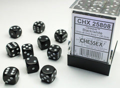 Opaque Black/white 12mm d6 Dice Block (36 dice) - Chessex