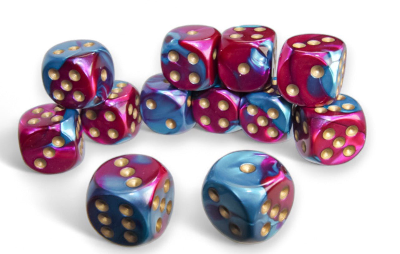 Gemini Purple-Teal/gold 16mm d6 Dice Block (12 dice) - Chessex