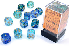 Nebula Oceanic/gold Luminary 16mm d6 Dice Block (12 dice) - Chessex