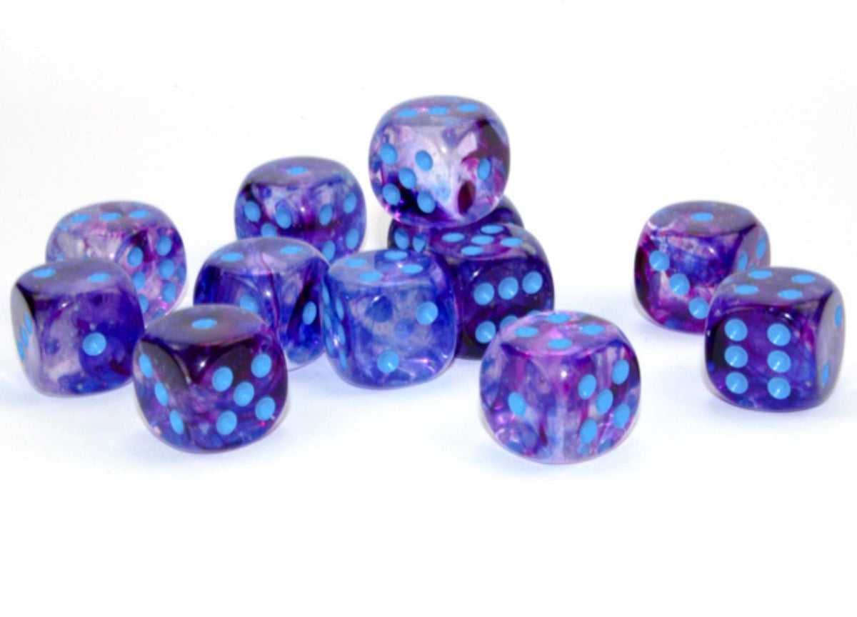 Nebula Nocturnal/blue Luminary 16mm d6 Dice Block (12 dice) - Chessex