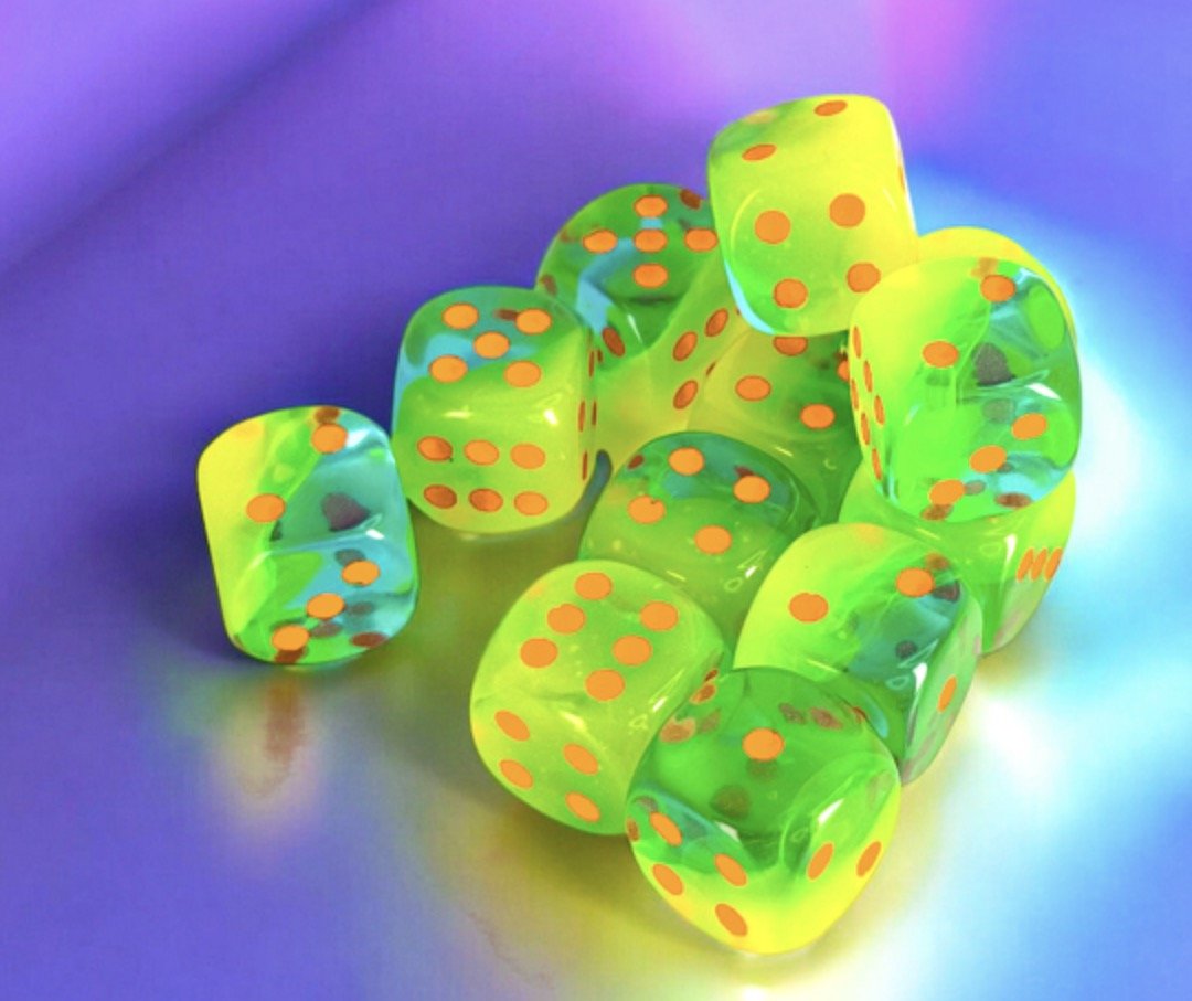 Gemini Plasma Green-Teal/orange Luminary 16mm d6 Dice Block (12 dice) - Chessex