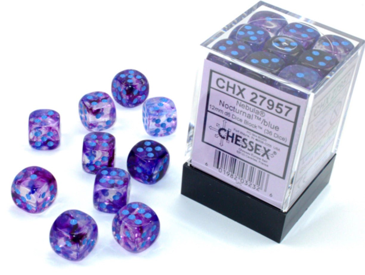 Nebula Nocturnal/blue Luminary 12mm d6 Dice Block (36 dice) - Chessex