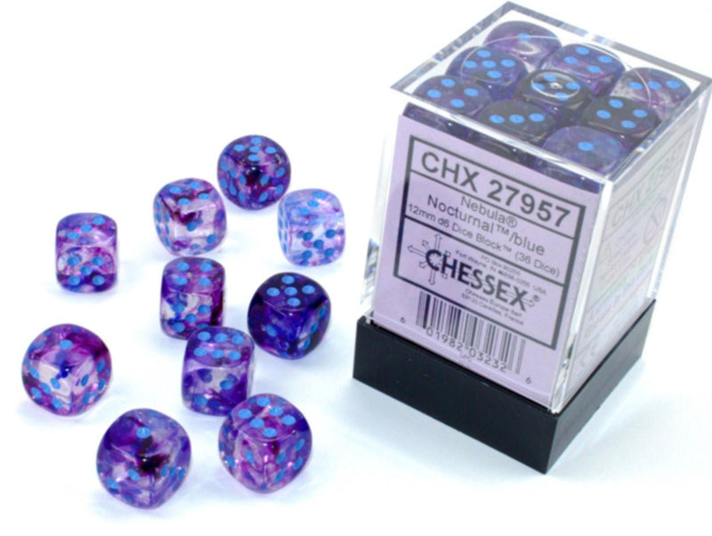 Nebula Nocturnal/blue Luminary 12mm d6 Dice Block (36 dice) - Chessex