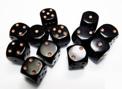 Opaque Black/gold 16mm Single d6 dice w/pips (1 piece) - Chessex