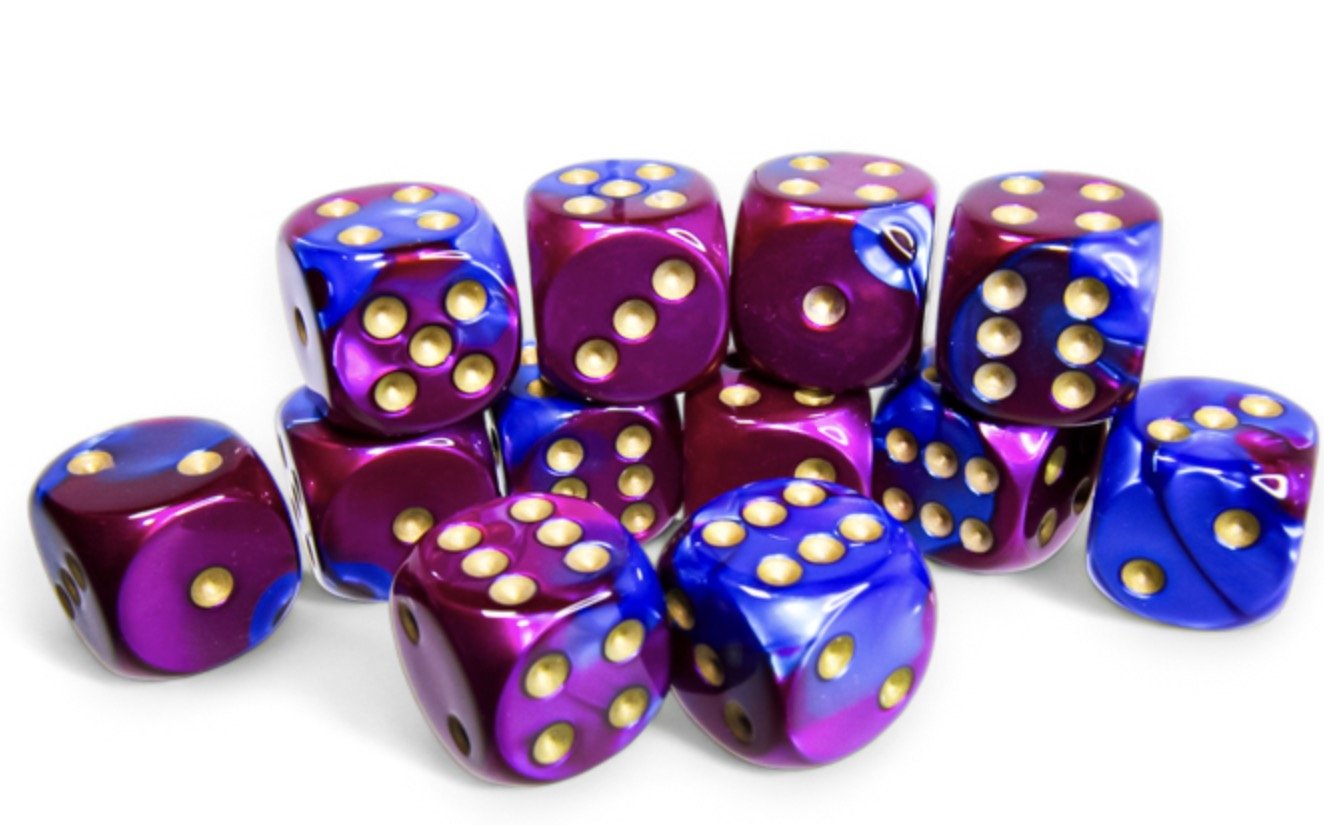 Gemini Blue-Purple/gold 16mm d6 Dice Block (12 dice) - Chessex