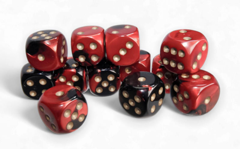Gemini Black-Red/gold 16mm d6 Dice Block (12 dice) - Chessex