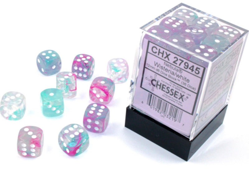 Nebula Wisteria/white Luminary 12mm d6 Dice Block (36 dice) - Chessex