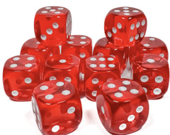 Translucent Red/white 16mm d6 Dice Block (12 dice) - Chessex