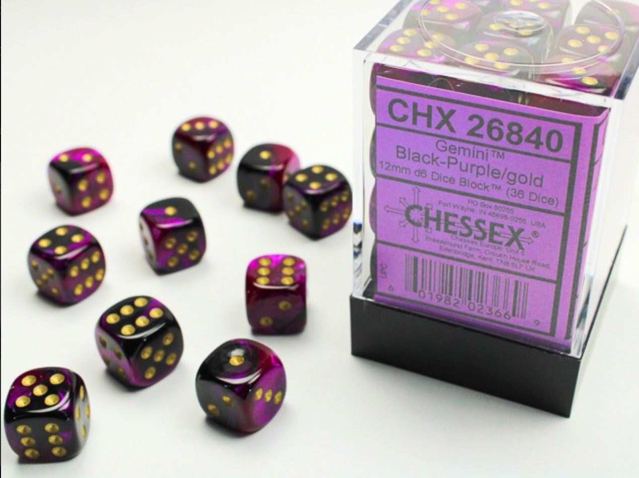 Borealis Royal Purple/gold Luminary 12mm d6 Dice Block (36 dice) (Copy) - Chessex