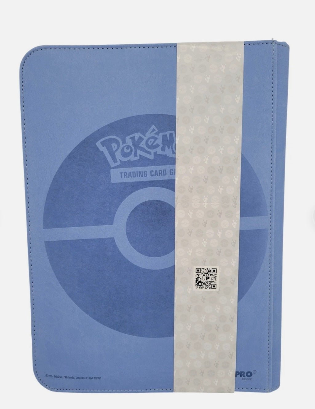 Pokémon trading card holder with blue and gray design on a white background