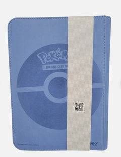 Pokémon trading card holder with blue and gray design on a white background