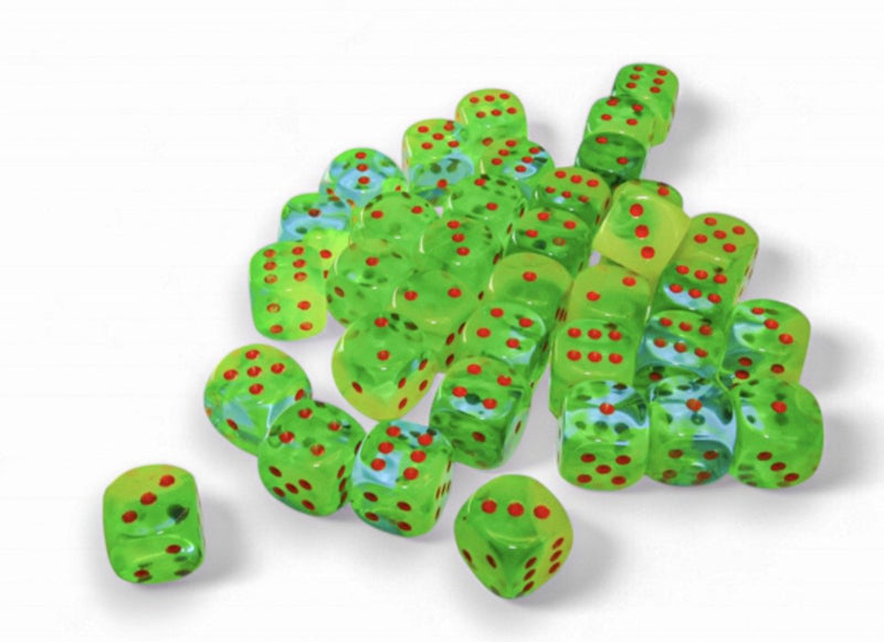 NEXT Gemini Plasma Green-Teal/orange Luminary 12mm d6 Dice Block (36 dice) - Chessex