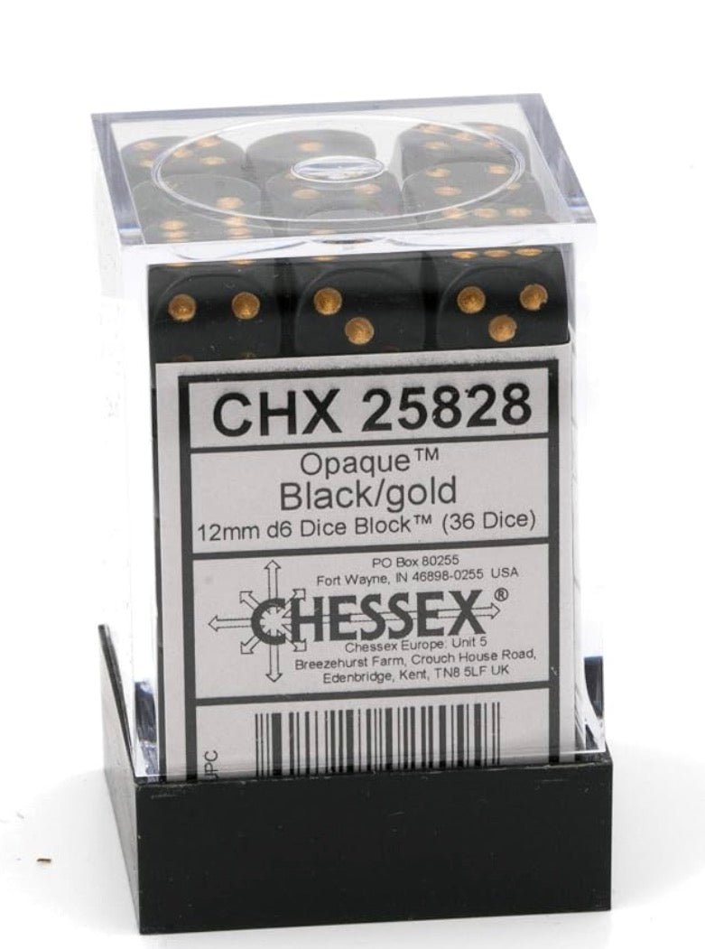 Opaque Black/Gold 12mm D6 (36 Dice) - Chessex