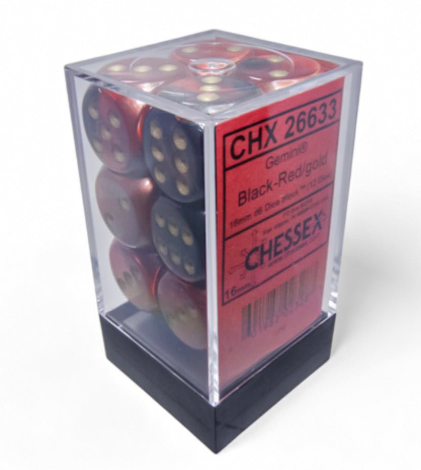 Gemini Black-Red/gold 16mm d6 Dice Block (12 dice) - Chessex